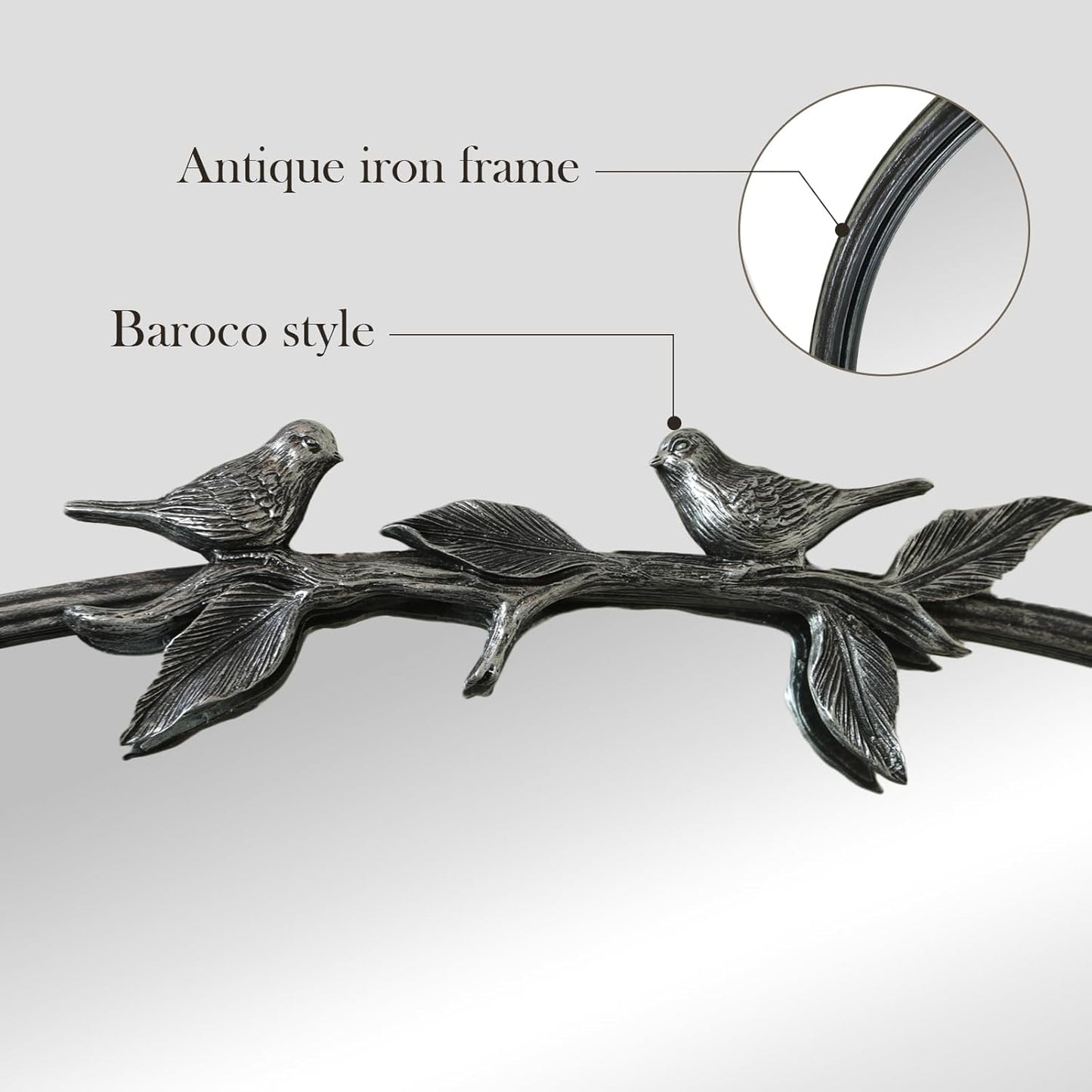 Silver Vintage Mirror - 36x24 Inch, Arched Antique Mirror with Ornate Frame for Bathroom, Living Room, Fireplace, Entryway