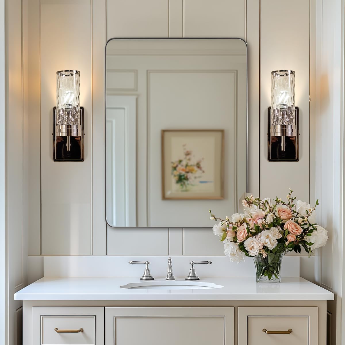 ANDY STAR 30”x40”Brushed Nickel Mirror for Bathroom, Rounded Rectangle Bathroom Mirror, Modern Metal Mirror in Premium Stainless Steel Frame, 1”Deep Set Design Hangs Horizontal Or Vertical