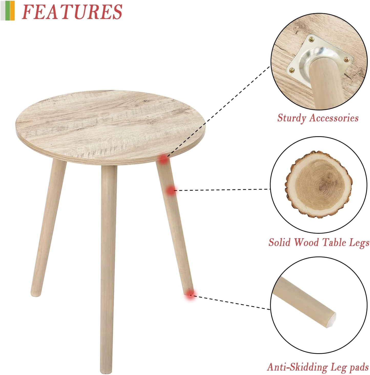 AWASEN Round Side Table, Modern Small End Table for Living Room, Wood Accent Drink Table for Small Space with Solid Wood Legs, Easy Assembly, Rustic White Oak