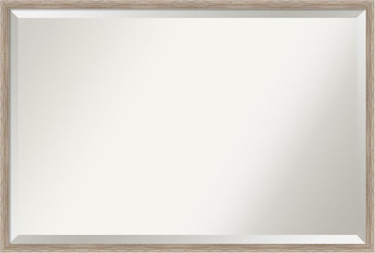 Amanti Art White Bathroom Mirror for Over Sink, 25x37 Hardwood Wedge White Wash Rectangle Vanity Mirror, Large Country Rustic Wood Frame, Hangs Horizonally and Vertically, Bathroom Wall Decor,