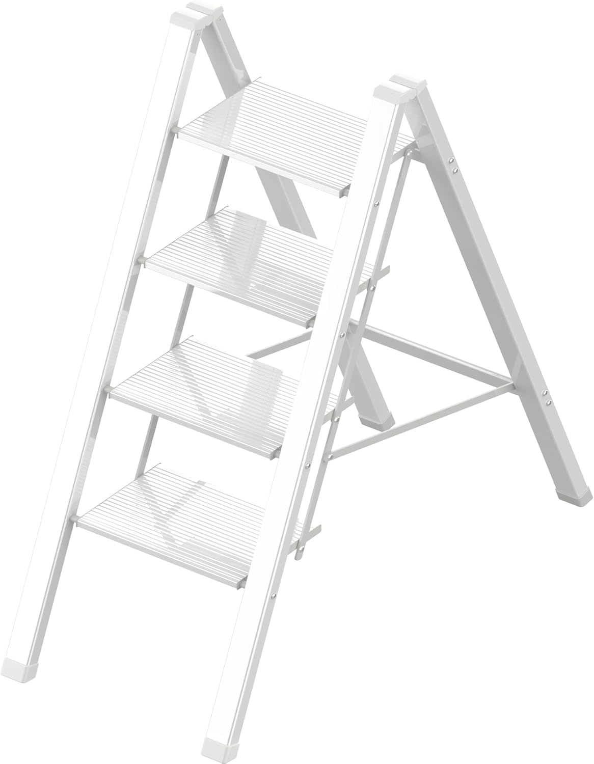 4 Step Ladder, Portable Folding, Lightweight Step Ladder with Anti-Slip Pedal, Aluminum Indoor Ladder and Closet, Kitchen, 330lbs - White