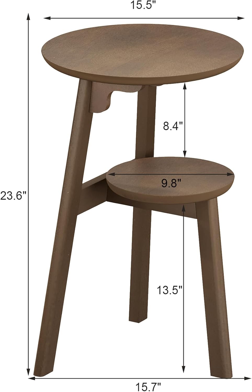 ChooChoo Round End Table Set of 2, Narrow Side Table for Small Spaces, Accent Table Night Stand with 2 Tier Shelf for Bedroom and Living Room, Walnut