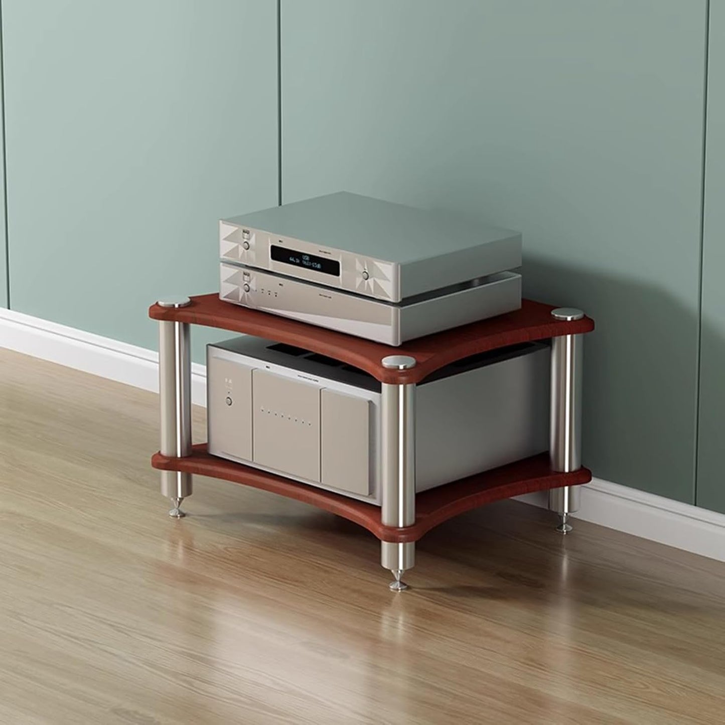 2-Tier AV Media Stand, Stereo Racks and Stands, Video Component Cabinet Audio Rack Tower for DVD Player Game Console TV Box WiFi Routert (Dark Wood, 2-Tier)