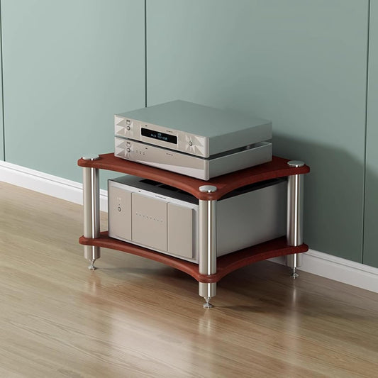 2-Tier AV Media Stand, Stereo Racks and Stands, Video Component Cabinet Audio Rack Tower for DVD Player Game Console TV Box WiFi Routert (Dark Wood, 2-Tier)