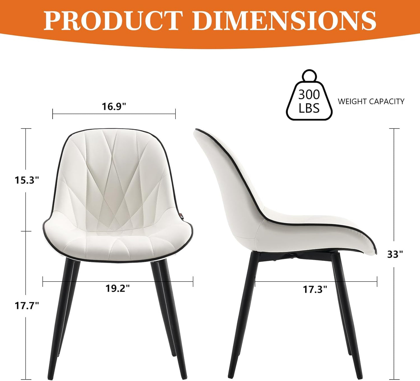 Rowill Modern Dining Chairs Set of 2 - White Faux Leather Upholstered Kitchen Chairs with Soft Cushion Backrest, Sturdy Metal Legs & Non-Slip Pads, Suitable for Home Dining Room, Kitchen