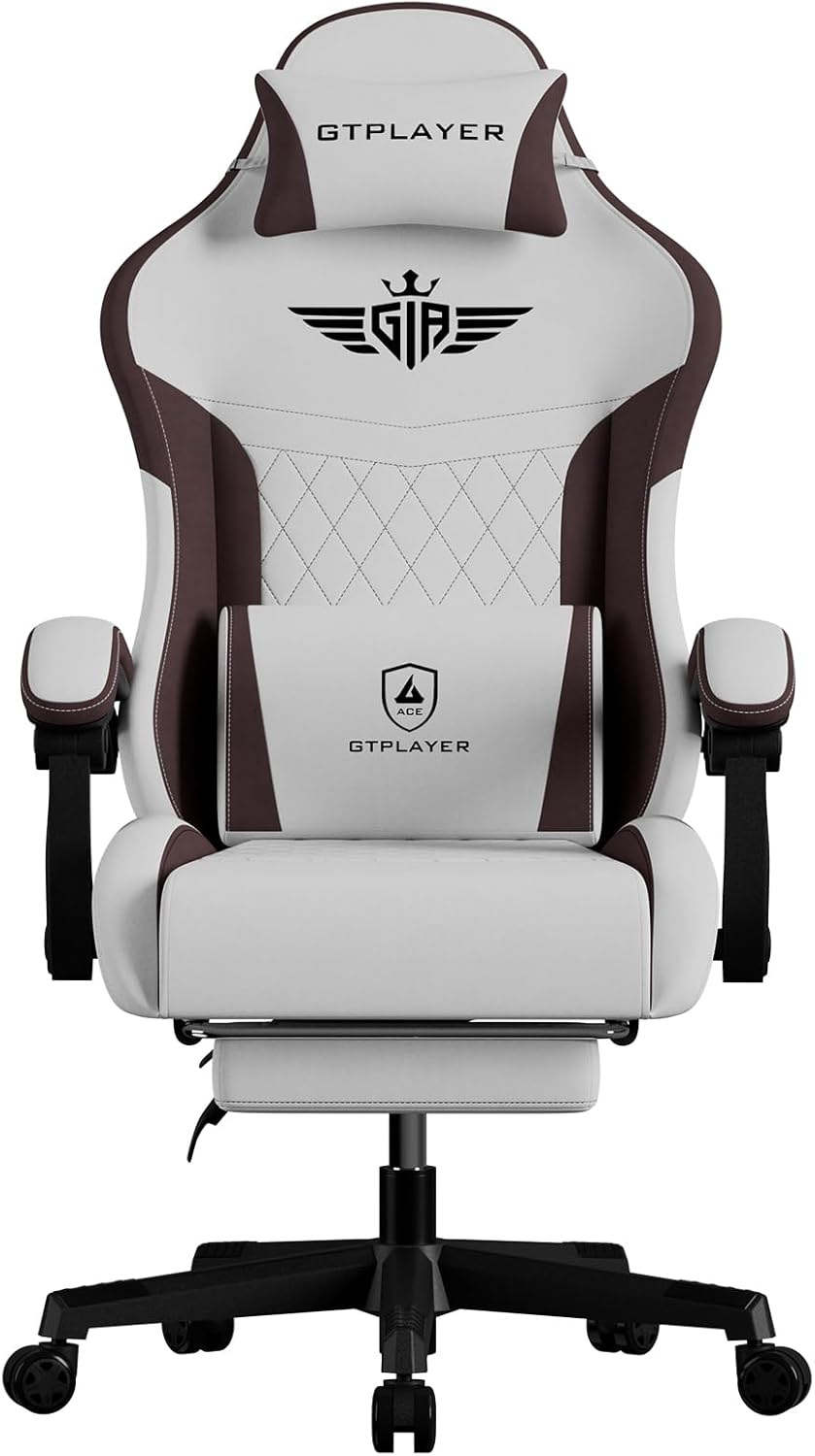 GTPLAYER Gaming Chair, Video Game Chairs with Footrest and Lumbar Support, Computer Chair for Adults with Extended Backrest, Ergonomic Reclining Silla Gamer, Fabric, Brown