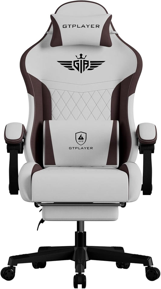 GTPLAYER Gaming Chair, Video Game Chairs with Footrest and Lumbar Support, Computer Chair for Adults with Extended Backrest, Ergonomic Reclining Silla Gamer, Fabric, Brown