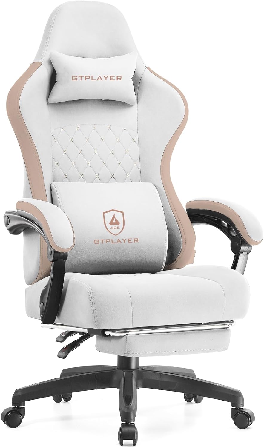 GTPLAYER Office Chair, Gaming Computer Desk Fabric Chair with Footrest, High Back Ergonomic Office Chair with Pocket Spring Lumbar Support and Linkage Armrests Adjustable Height Swivel for Home Task