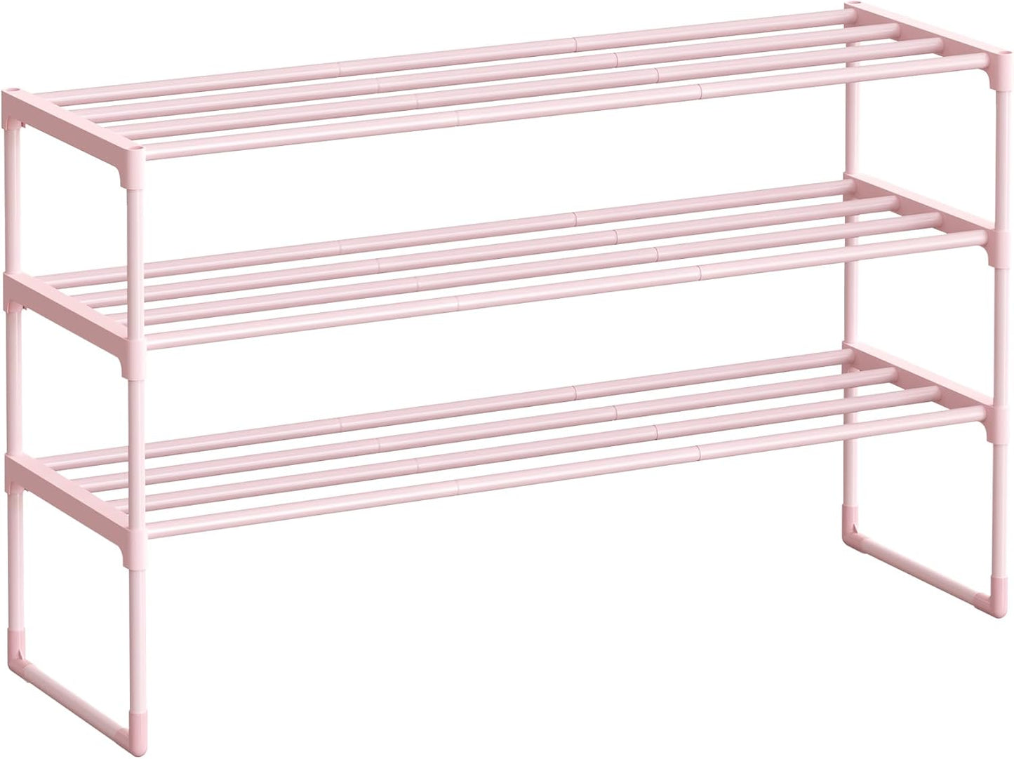 SONGMICS Shoe Rack, 3-Tier Shoe Organizer, Metal Storage Shelf, Upright or Upside Down, for 16-20 Pairs, Stackable, for Entryway, 11.8 x 36.2 x 21.7 Inches, Jelly Pink ULSA303S01