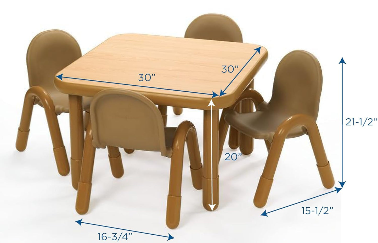 Children’s Factory Baseline Preschool 30" Square Table & Chair Set - Natural Wood
