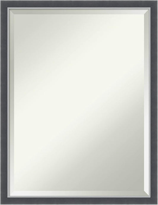 Amanti Art Black Bathroom Mirror for Over Sink, 26x20 Eva Black Silver Thin Rectangle Vanity Mirror, Medium Modern Contemporary Frame, Hangs Horizonally and Vertically, Bathroom Wall Decor, Beveled