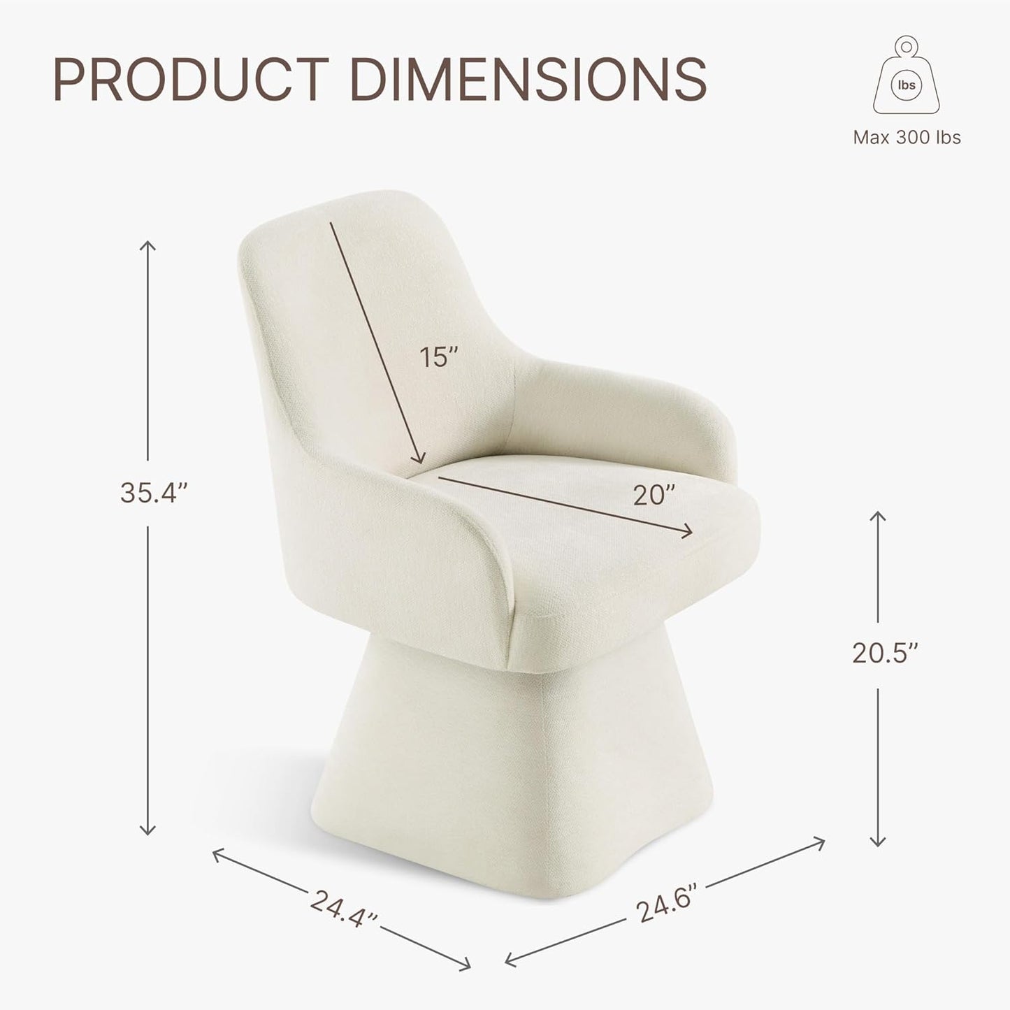 Swivel Dining Chair Set of 1, Mid Century Modern Chair Fabric Upholstered Armchair with Armrest & Ergonomic Backrest for Dining Room, Kitchen, Bedroom, Living Room, Beige