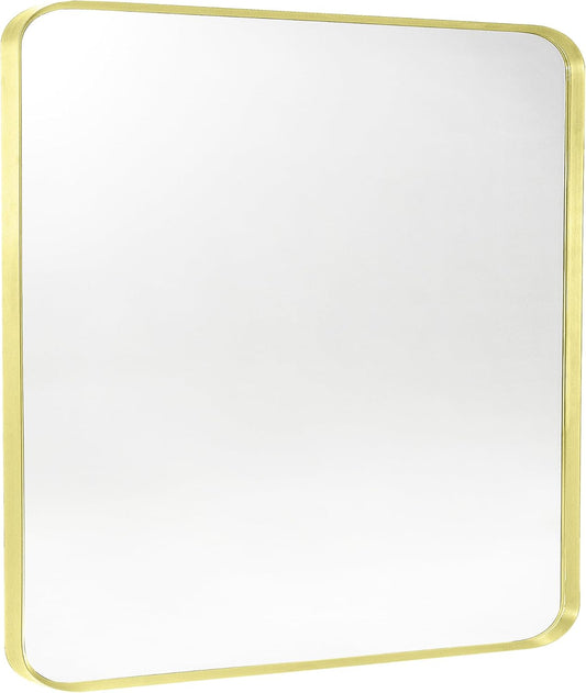 Gold Metal Framed Bathroom Mirror for Wall, Brushed Gold Rounded Corner Rectangular Bathroom Vanity Mirror, Anti-Rust, Tempered Glass (30" x 36", Gold)