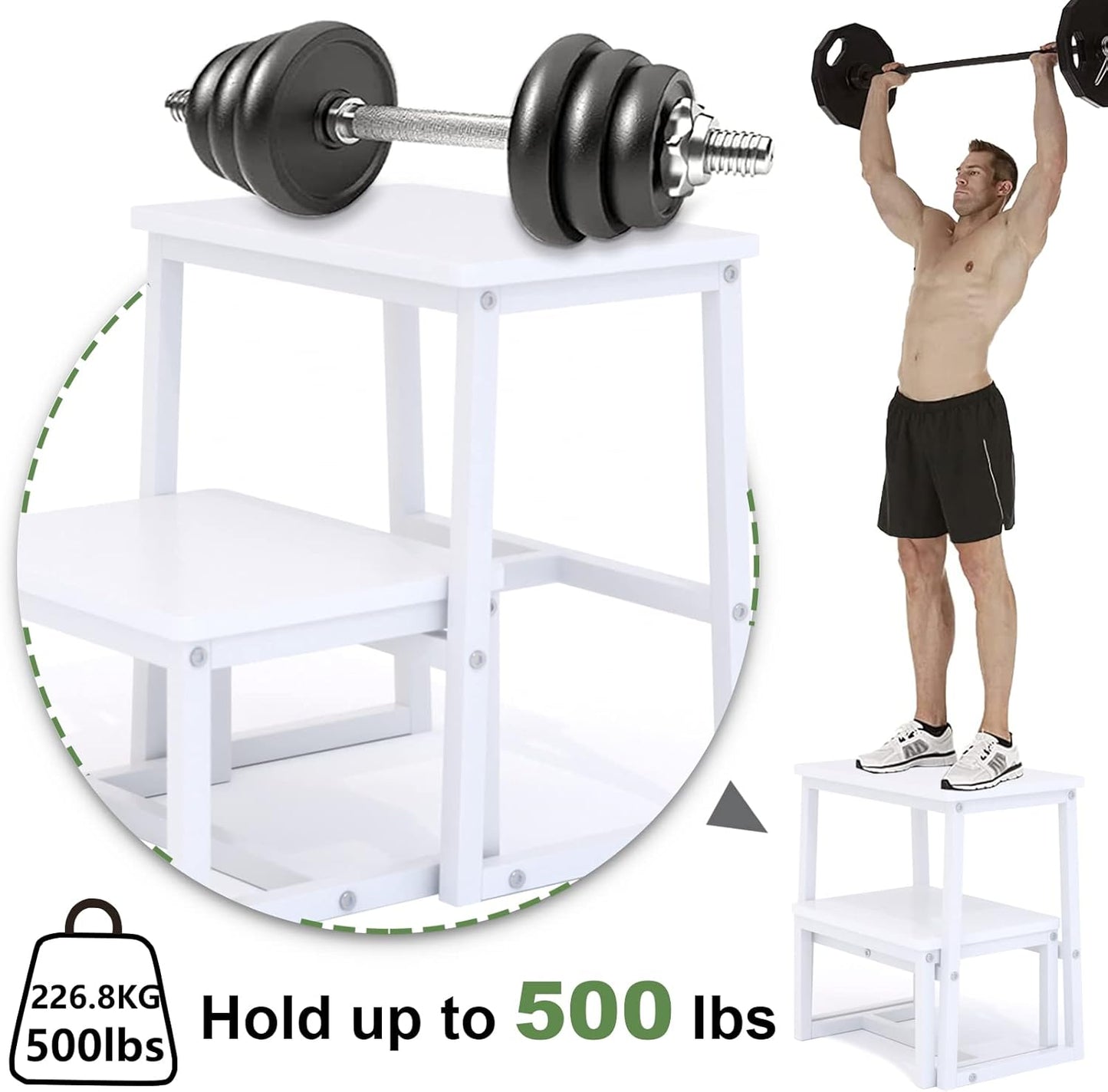 Step Stool for Adults & Kids,Holds up to 500Lb,3 in1 Heavy Duty Sturdy 2 tair Wooden StepStool for Kichen/Bathroom/High beds, Metal Frame, Non-Slip Pads