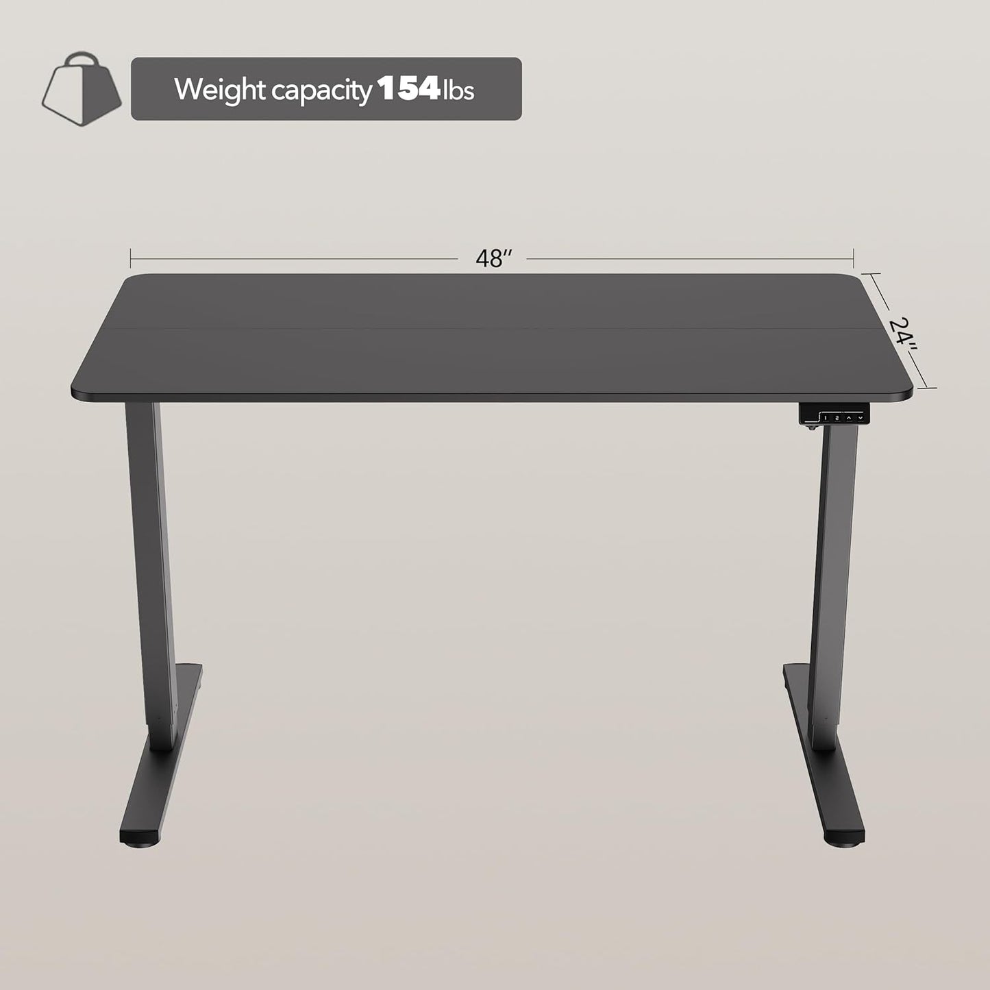 Electric Standing Desk Adjustable Height, 48x24 Inches Sit Stand up Desktop for Home Office, Ergonomic Rising Computer Table with Memory Preset, Black