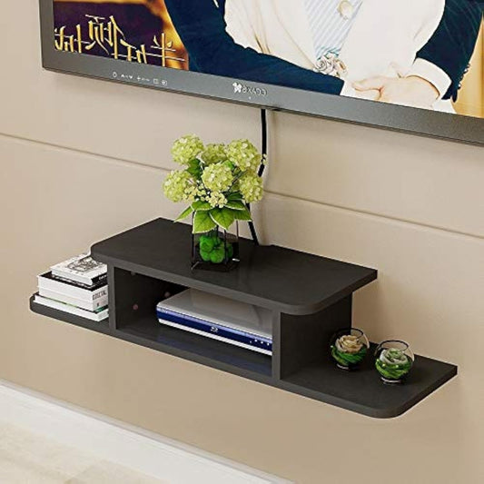 BiJun Floating TV Shelf, Entertainment Center Wall Mounted Media Console Router DVD Shelf for One/PS4/Cable Box/DVD Players/Game Console Streaming Media Equipment (Black, 35.4)