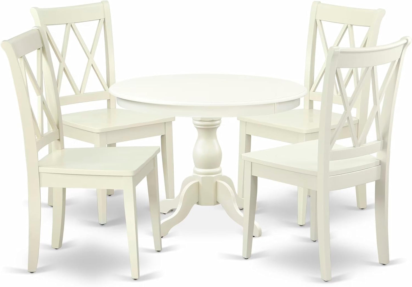East West Furniture HBCL5-LWH-W 5 Piece Dining Set Includes a Round Dining Room Table with Pedestal and 4 Kitchen Chairs, 42x42 Inch, Linen White