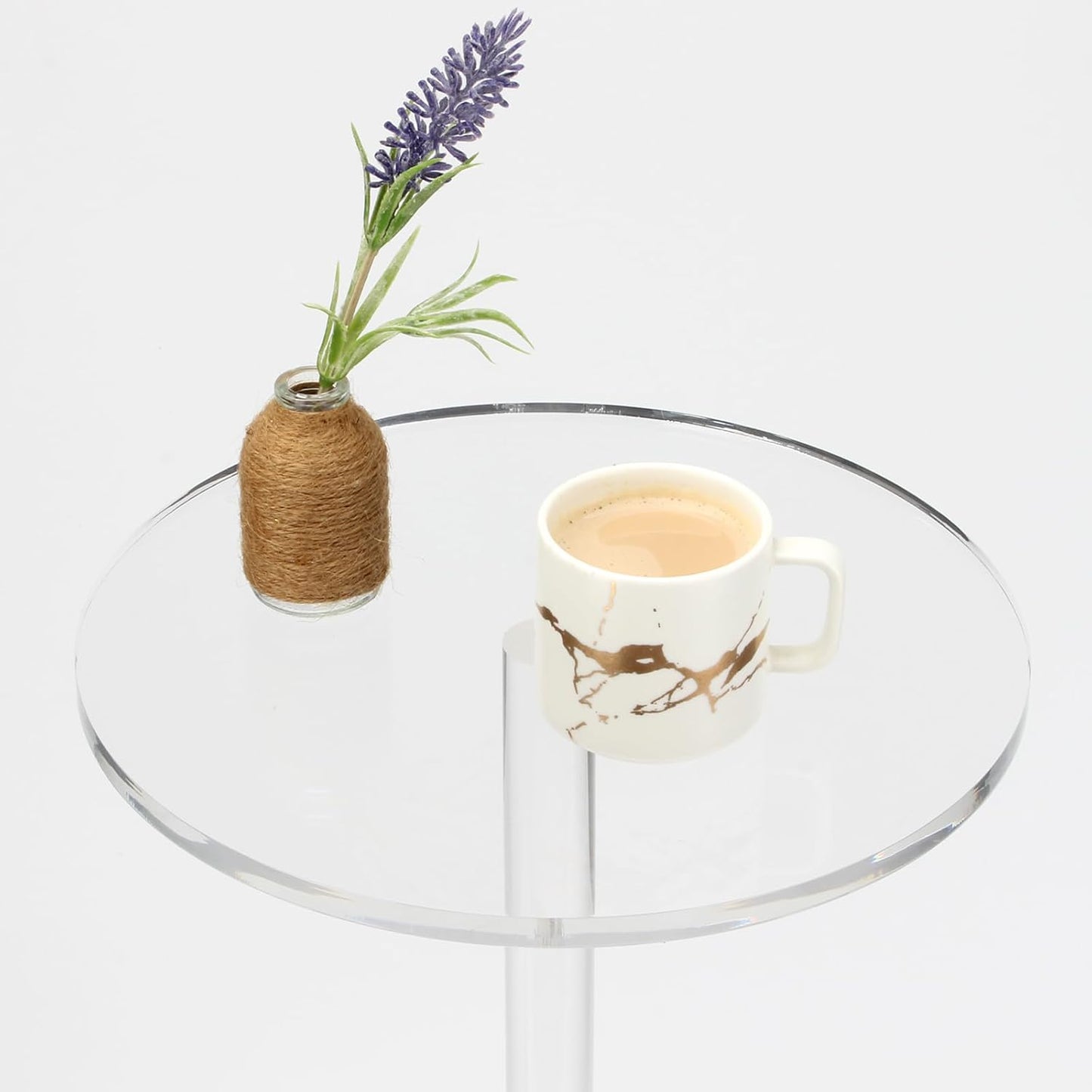 Acrylic Drink End Table, Clear Drink Table for Small Spaces with Anti-Slip Pads, 9.8" Round Modern Side Coffee Table for Living Room/Bedroom/Bathroom/Office/Outdoor/Business (Acrylic, Clear)