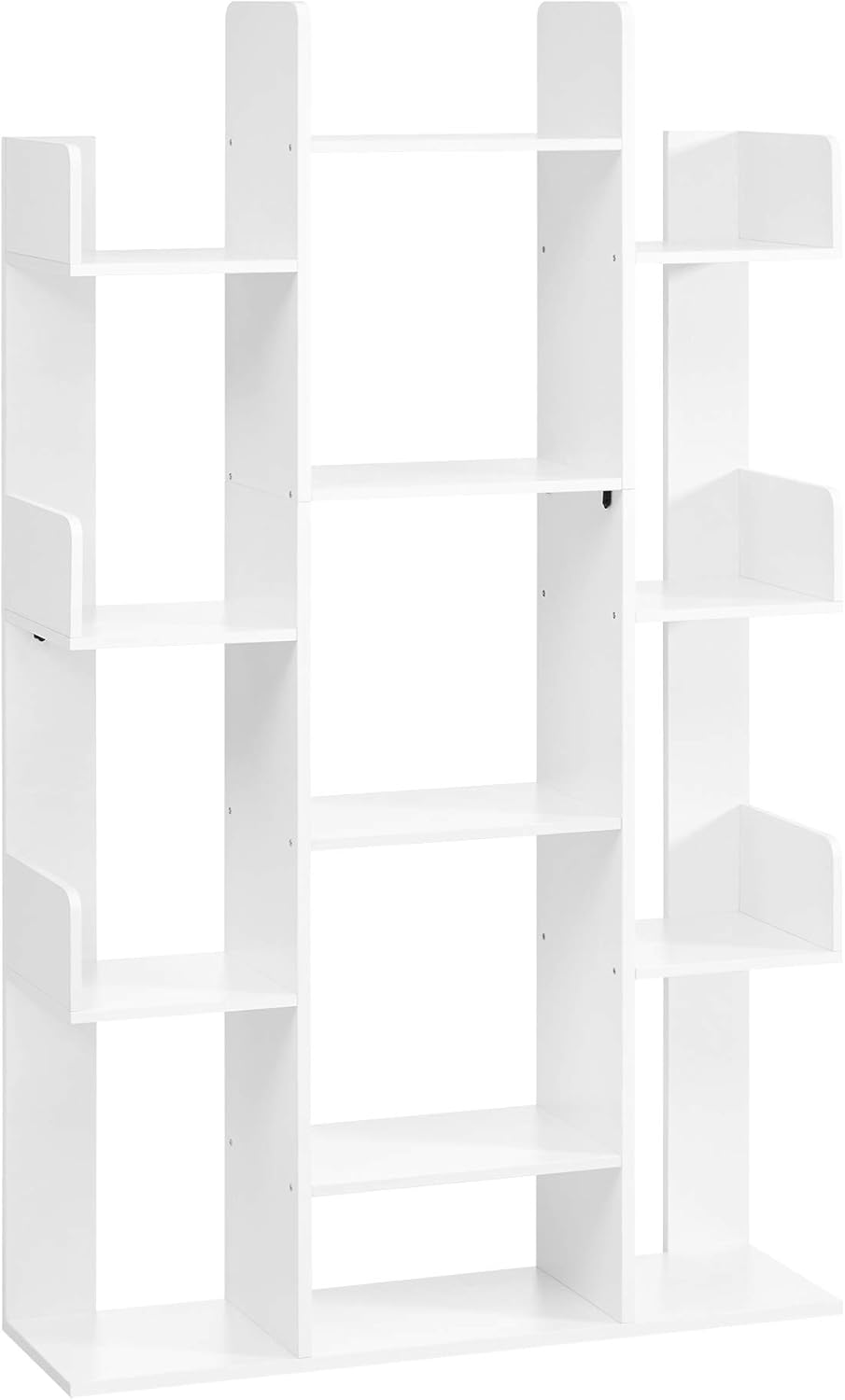 VASAGLE Tree-Shaped Bookcase with 13 Shelves and 5-Tier Freestanding Bookshelf, White Storage Shelving