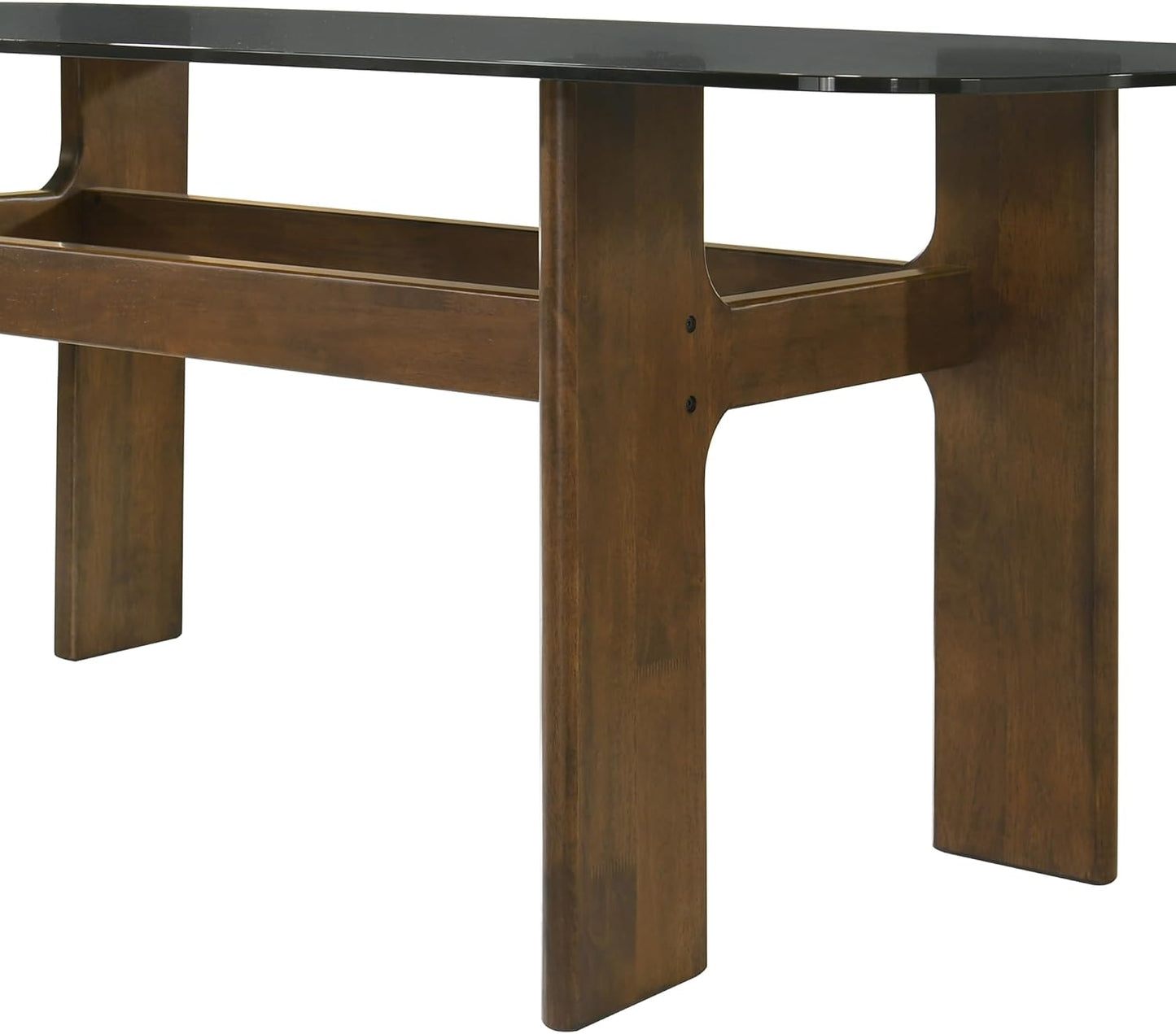 Armen living Ileena Mid-Century Modern 79 in. Rectangle Wood Dining Table in Walnut Finish with Tempered Glass Top