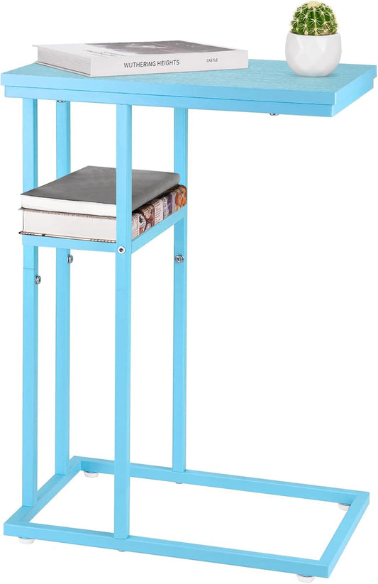 Yoobure C Shaped End Table, Side Table for Couch and Bed, Small Side Table for Small Spaces, Living Room, Bedroom, Rustic Snack Table