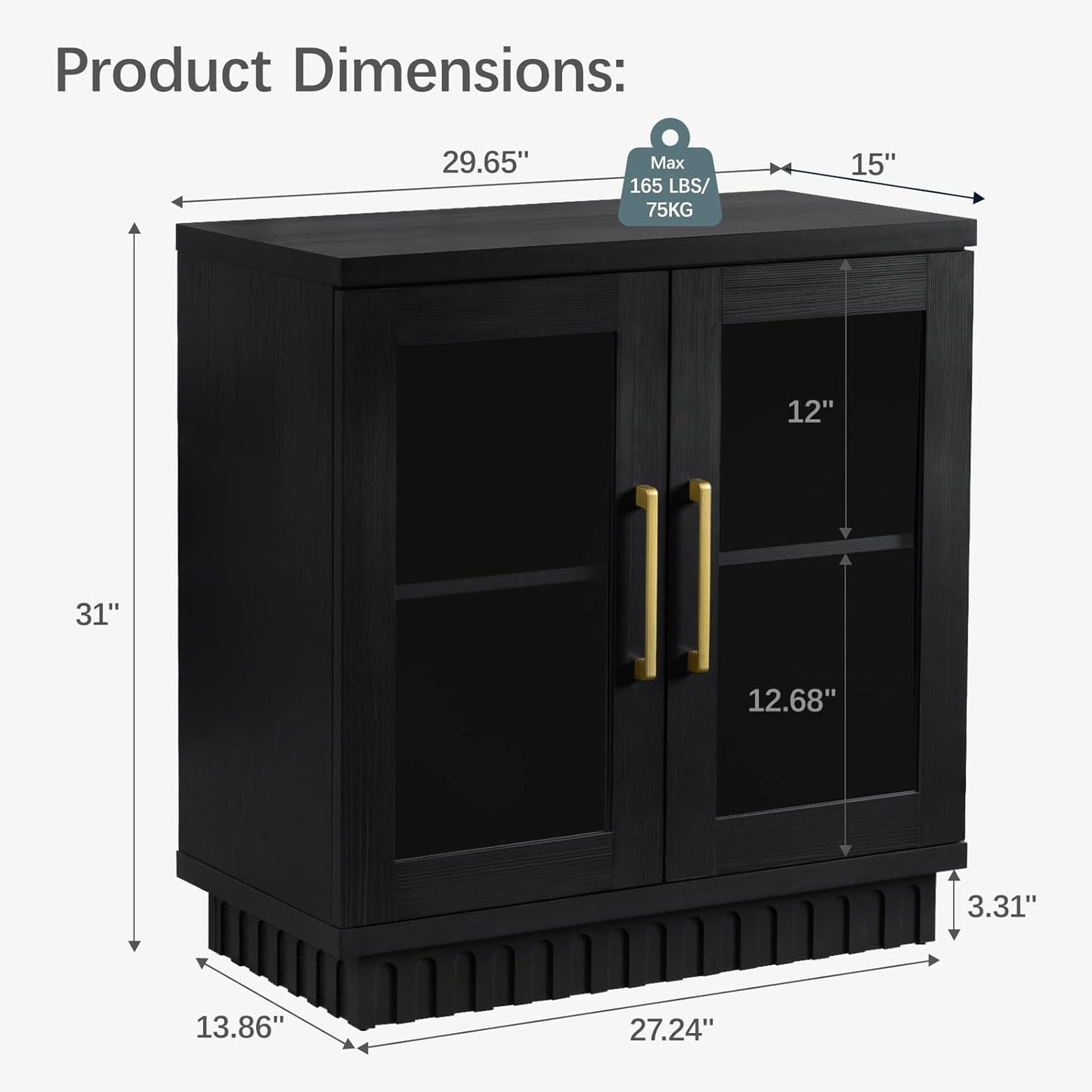 Buffet Cabinet with Storage, Sideboard Cabinet with Glass Doors, Accent Storage Cupboard Console Table for Kitchen, Hallway, Living Room, Dining Room, Smoked Black Oak