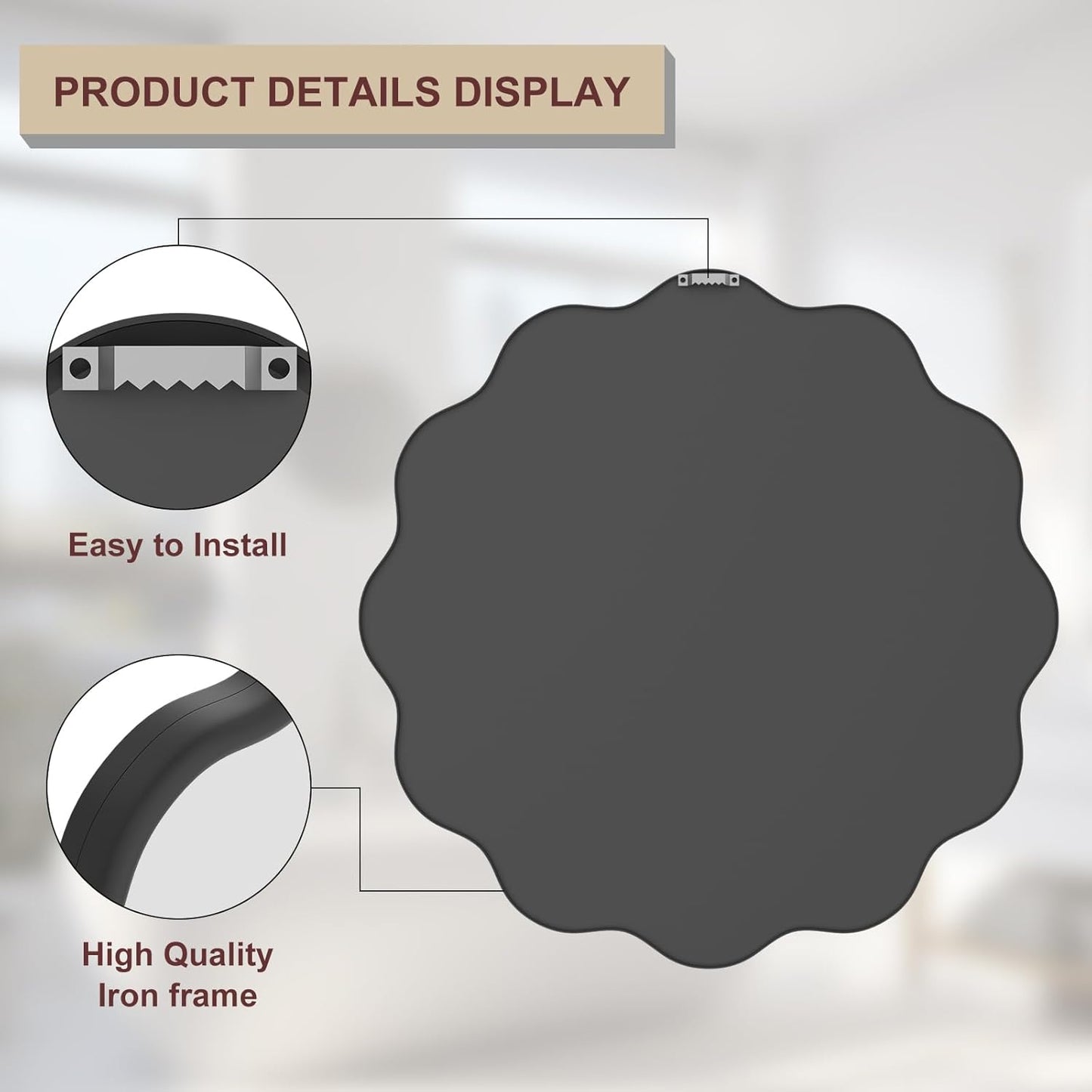 PROHOMEWARE Black Round Mirror 30 Inch Wavy Bathroom Vanity Mirror Black Frame Modern Wall Mirror Decorative Wall-Mounte Anti-Rust, Tempered Glass
