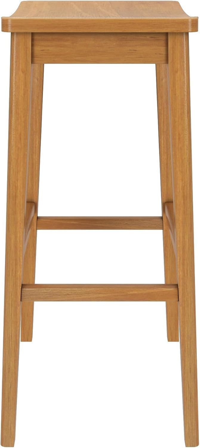 Plank+Beam Smythe Bar Stool, 30", Set of 4, Sturdy Wood Modern Kitchen Bar Height Stool, Saddle Seat Backless Bar Chair, Metal Footrest, Pecan