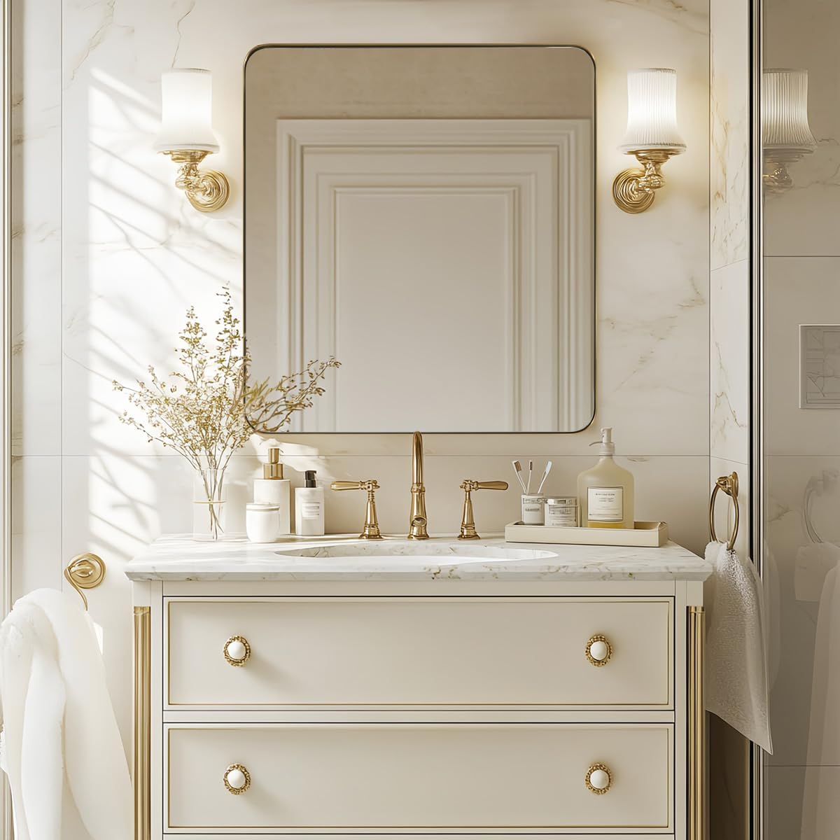 ANDY STAR Gold Bathroom Mirrors for Over Sink, 36x40 Inch Brushed Gold Wall Mirror, Rectangular Metal Framed Vanity Mirror -Modern Clean Design with Superior Stainless Steel Frame