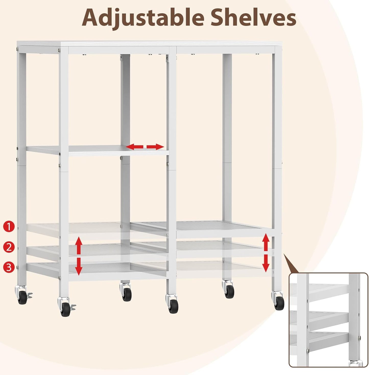 Kitchen Microwave Cart with Wheels,Coffee Bar Table Station,4-Tier Rolling Baker's Oven Rack,Small Appliance Storage Shelf,Utility Trolley Side Table for Kitchen,Office, Living Room (Snowy White)