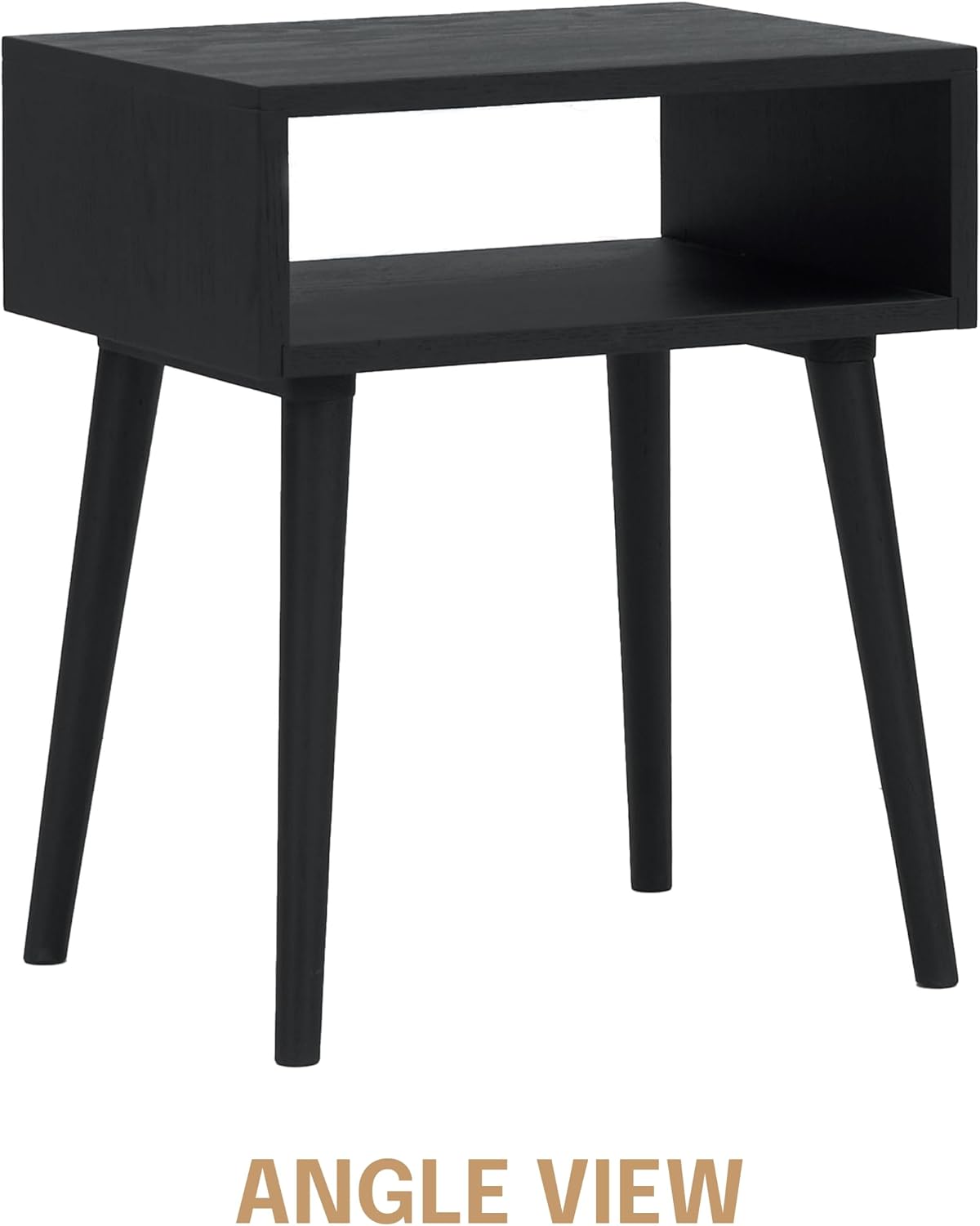 NTC Solid Oak Zoe Nightstand, Mid Century Modern Side Table Bedroom, Bedside Furniture, Night Stand, End Table, Easy Assembly - Burnt Black