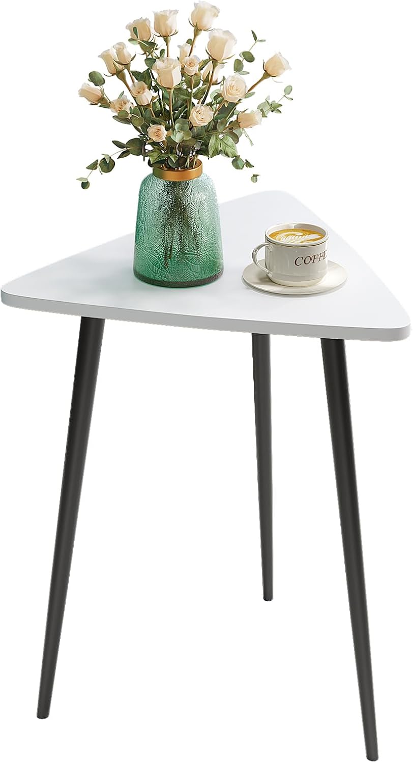 SAYGOER White Side Table Small Triangle End Tables Modern Narrow Sofa Table for Living Room Bedroom Small Space Unique Wooded Bedside Table,Medal Black Frame 13.5" W x 12.3" D x 17.7" H