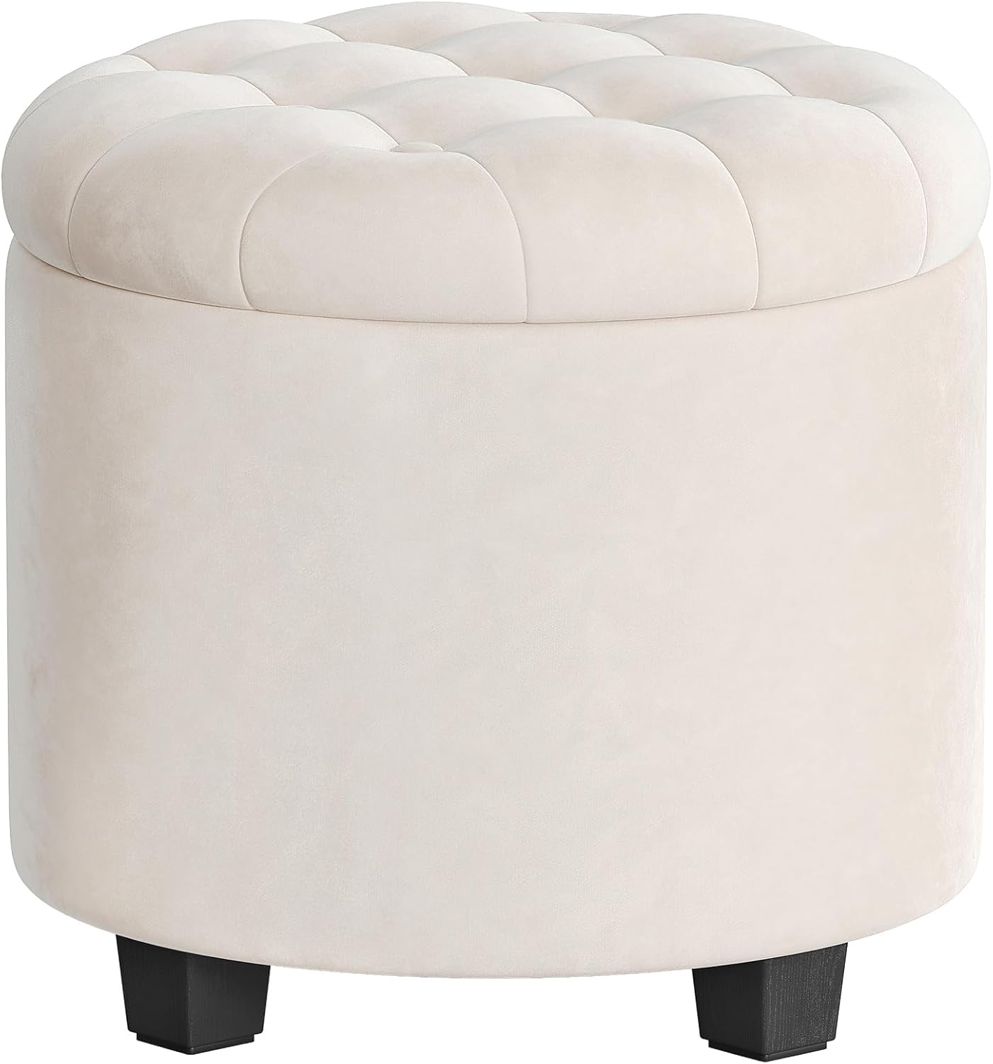 SONGMICS Round Ottoman, Ottoman with Storage, 17.7 x 17.7 x 17.5 Inches, Foot Rest with Legs, Velvet, Load up to 330 lb, for Living Room, Bedroom, Cream White ULOM012W01