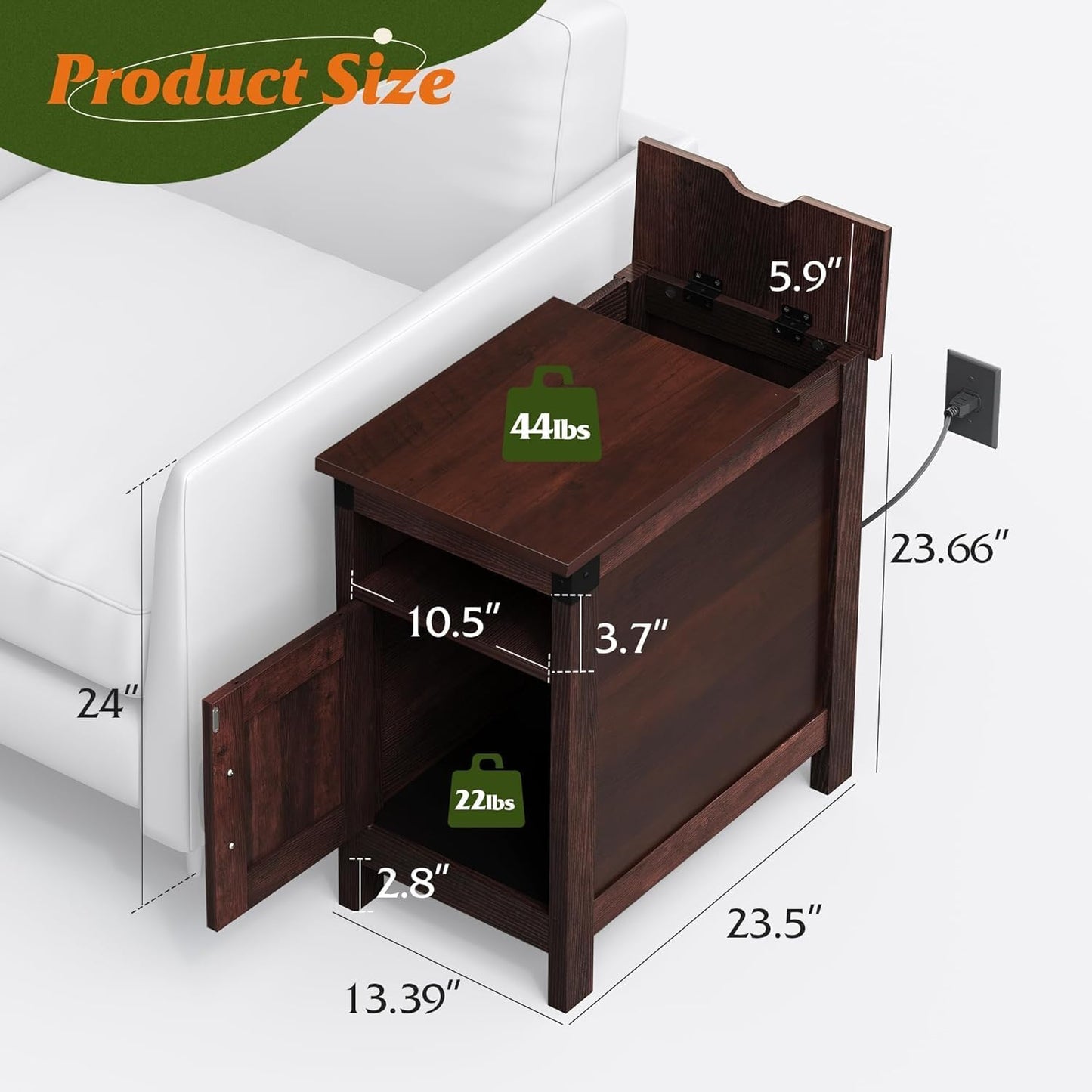 WLIVE Narrow End Table Set of 2 With Charging Station, Side Tables for Living Room, Small Spaces, Couch, Night Stand Set With Storage, USB Ports and Outlets, Espresso