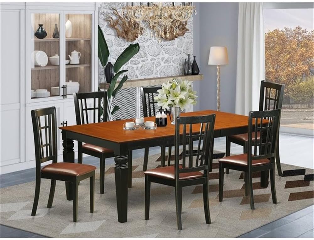 East West Furniture LGNI7-BCH-LC 7 Piece Dining Room Furniture Set Consist of a Rectangle Kitchen Table with Butterfly Leaf and 6 Faux Leather Upholstered Chairs, 42x84 Inch, Black & Cherry