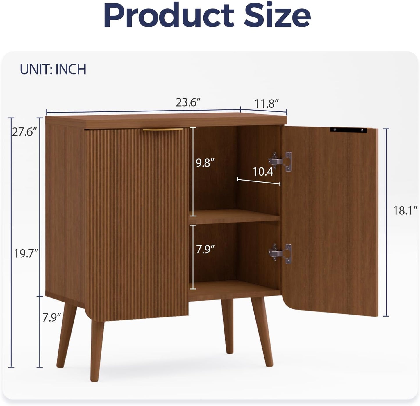 Fluted Buffet Cabinet – Modern Wood Sideboard with 2-Doors & Shelves, Multifunctional Storage Cabinet & Credenzas for Entryway, Dining & Living Room, Walnut