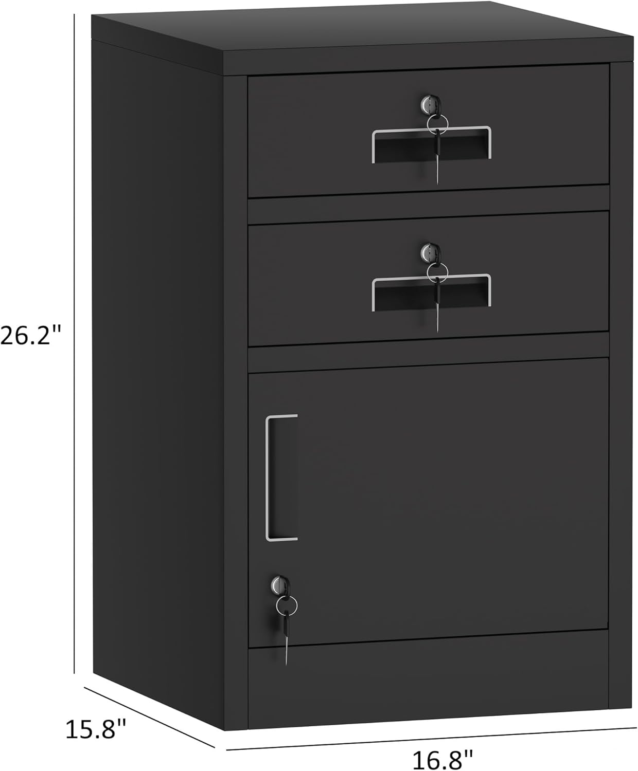 Metal Storage Cabinet with Locking Door and 2 Lockable Drawers for Home Office Bedroom Living Room (Black)