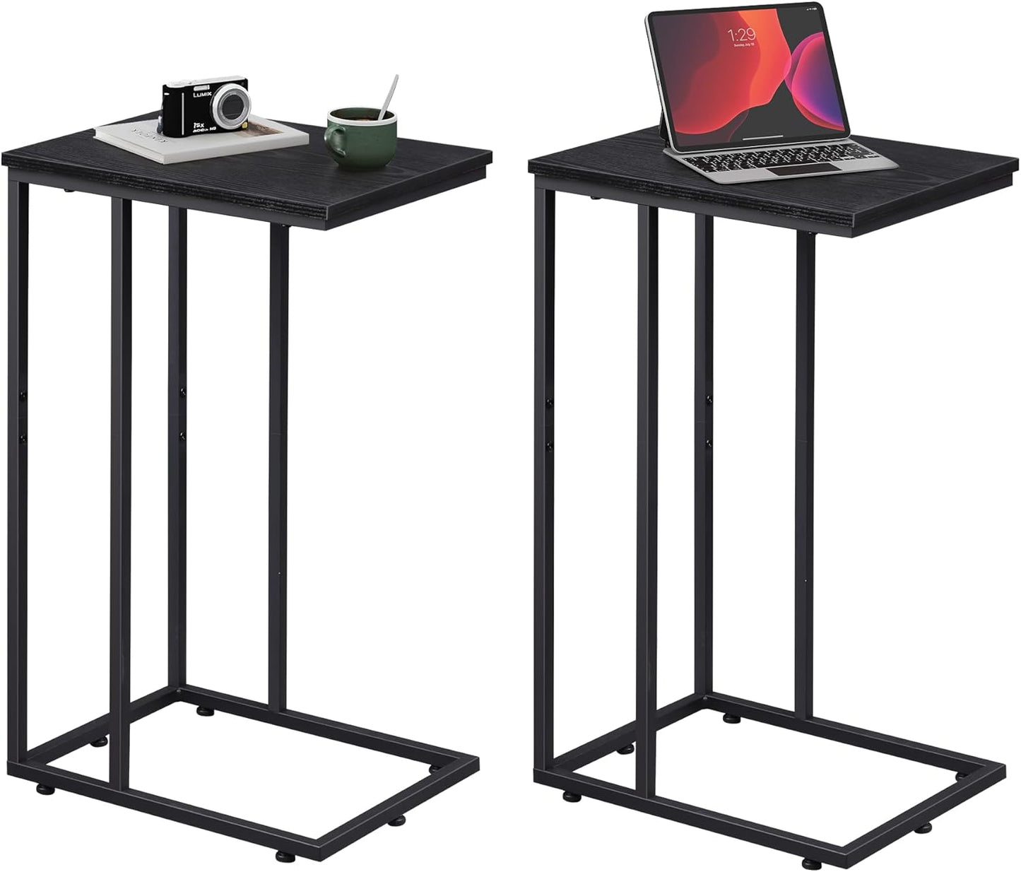 WLIVE Black Side Table Set of 2, C Shaped End Table Sets, Small Sofa Side Tables Bedroom, Living Room, Home Office, 2-Tier Couch Bedside Table for Small Spaces