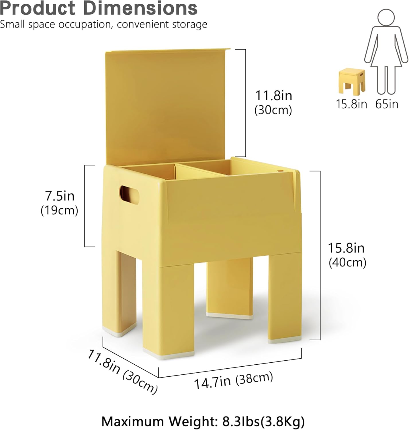 Nightstand Bedside with Storage Space, Multifunctional Colorful Plastic End Table Small Side Table for Bedroom, Dorm and Small Spaces, Easy Assembly(14.7" D x 11.8" W x 15.8" H, Yellow)