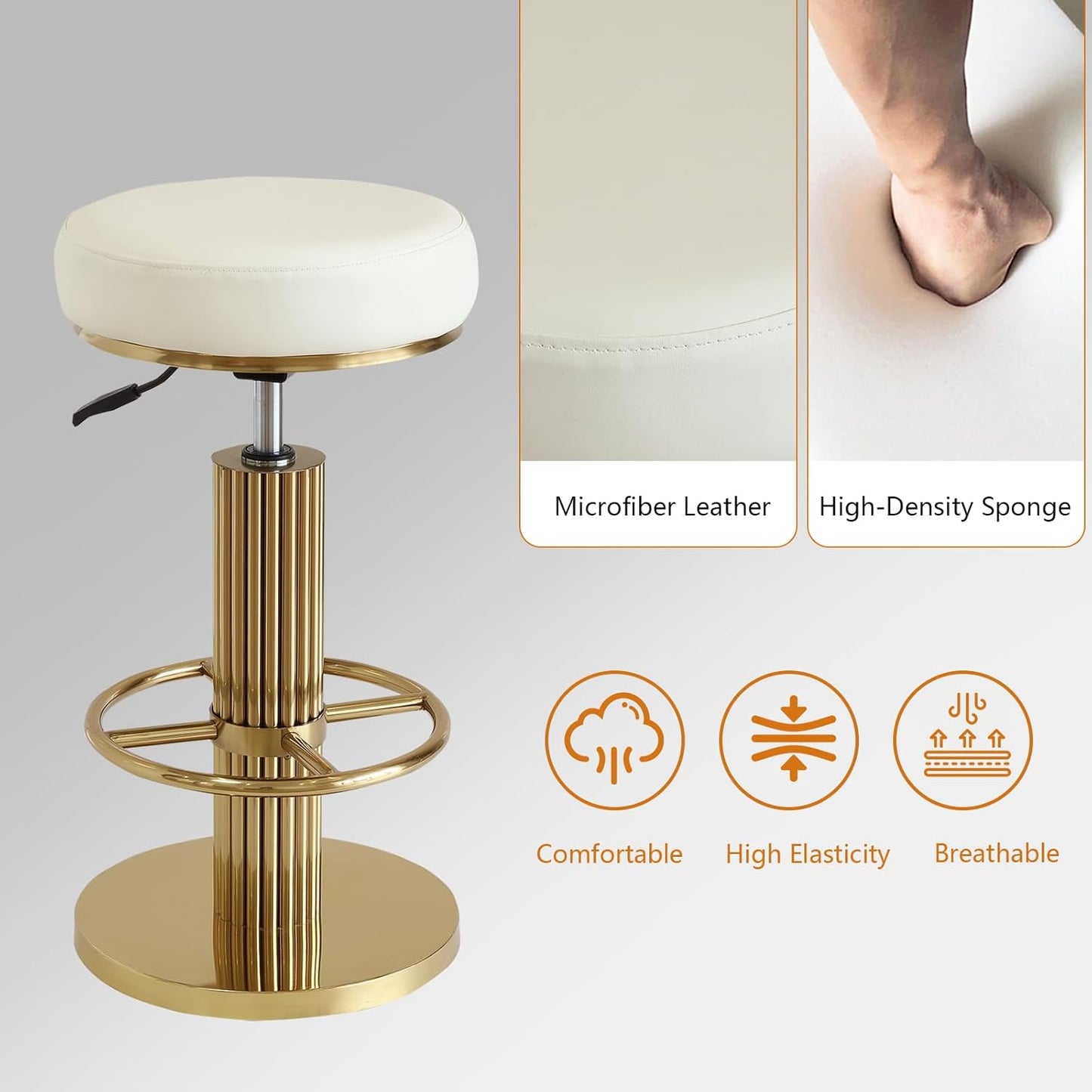 FUNROLUX Bar Stools Counter Height Bar Stools Modern Adjustable Swivel Counter Height Chairs Backless Counter Stools with Metal Legs for Kitchen Island Dining Room (White)