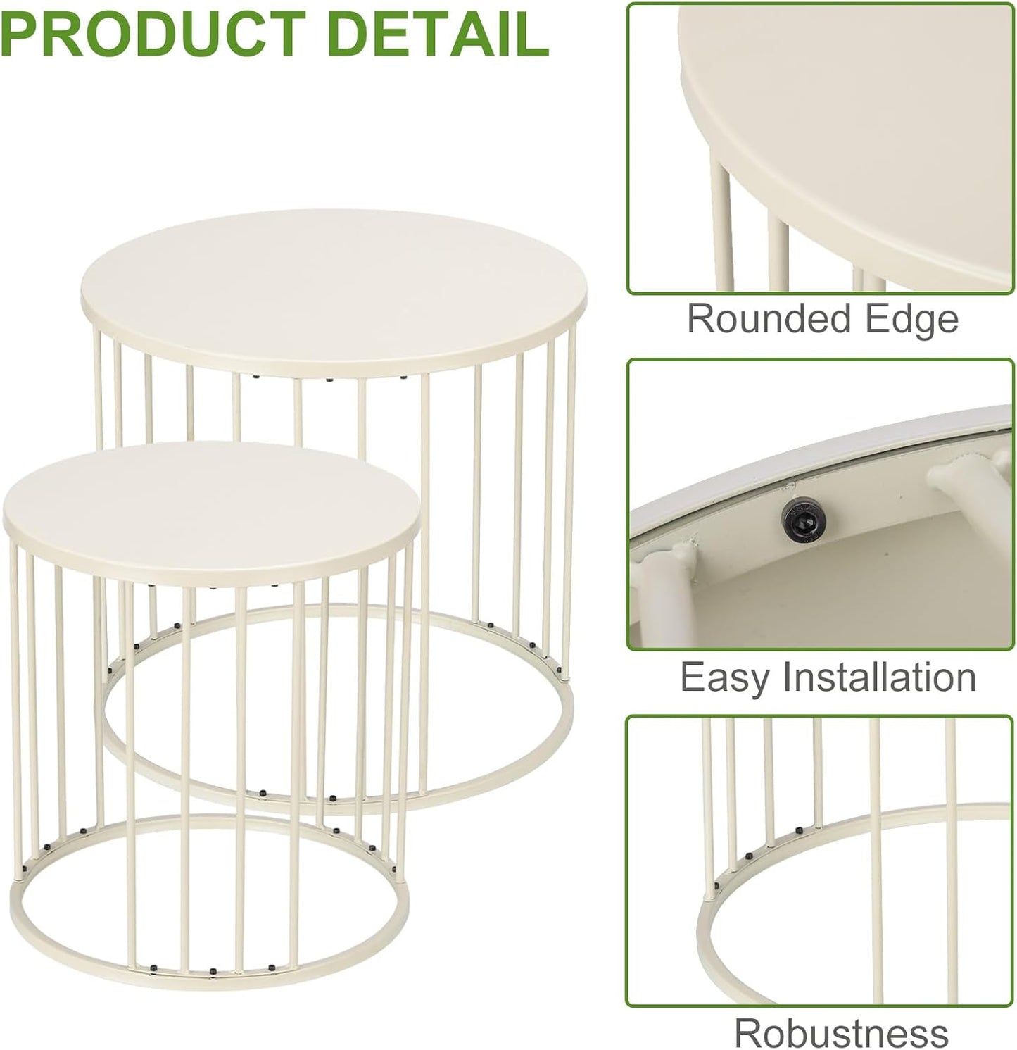 SUNNYPARK Outdoor Side Table Set of 2, Metal Circle Accent End Tables for Balcony Backyard Garden Indoor Living Room, Durable Black Nesting Coffee Tables, 20”+16” Dia