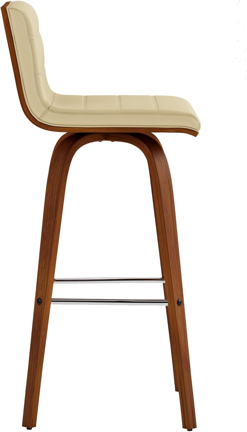 Vienna 30" Swivel Bar Stool in Walnut Wood Finish with Cream Faux Leather - Set of 4