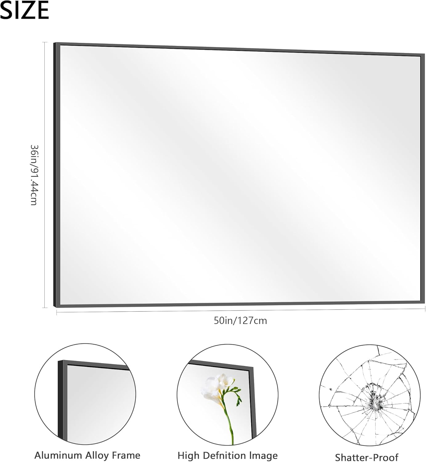 36x50inch Bathroom Mirror, Black Rectangle Mirror with Thin Metal Frame, Large Rectangular Wall Mirror for Bathroom, Living Roomm, Hair Salon, Big Farmehouse Mirror Hang Horizontal/Vertical