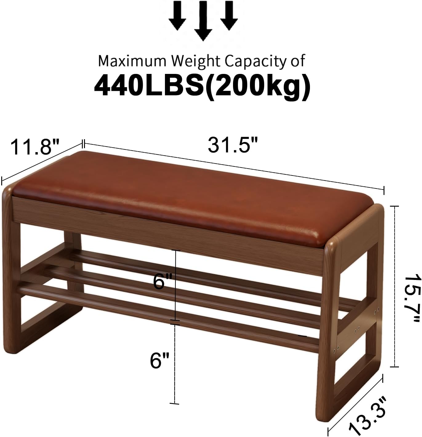 Shoe Rack Bench with Leather Cushion,2 Tiers Shoe Bench with Flip-Top Storage,Wood Shoe Rackh for Entryway,Hallway（Orange,31.5"）