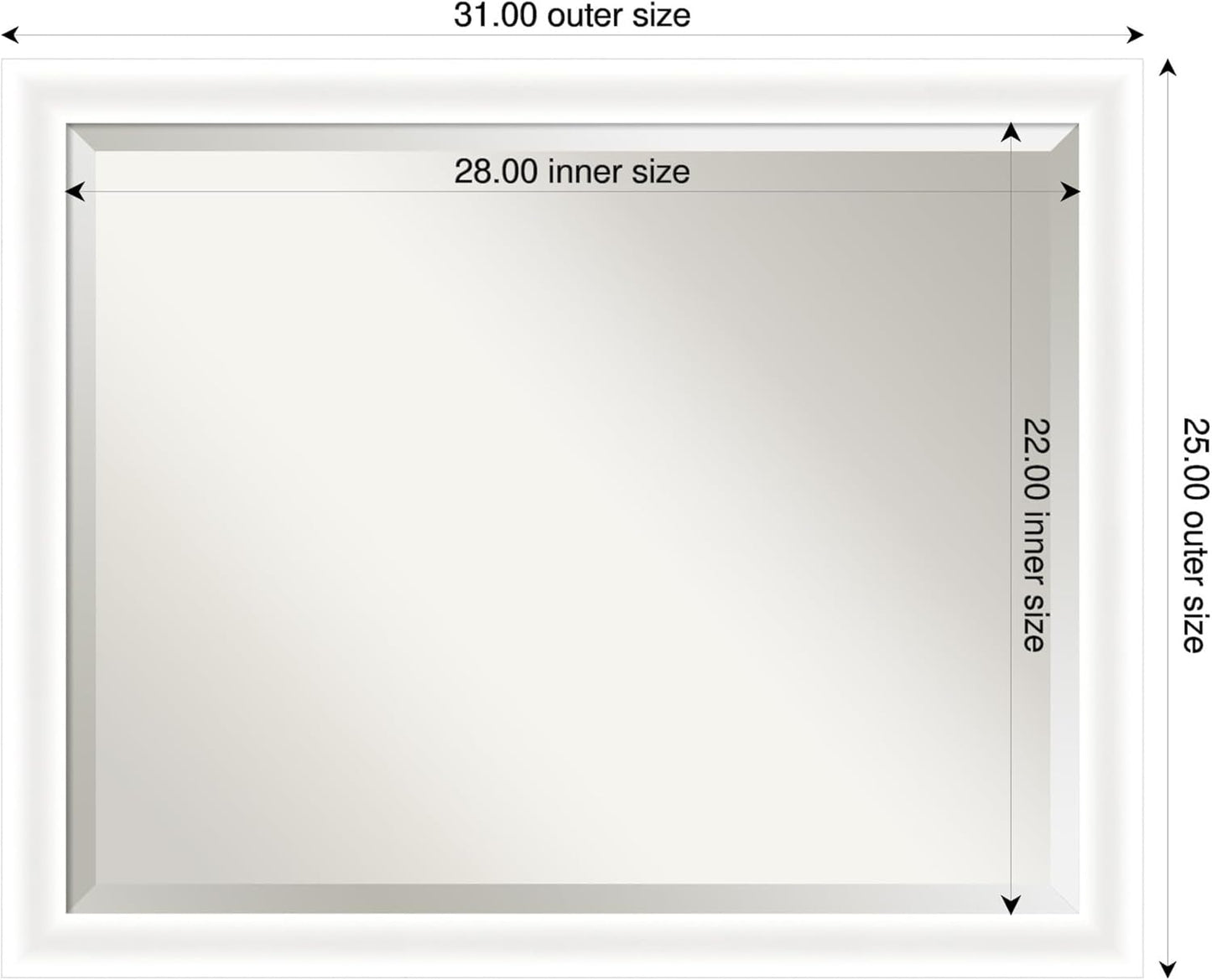 Amanti Art White Bathroom Mirror for Over Sink, 25x31 Oliver White Narrow Rectangle Vanity Mirror, Large Modern Wood Frame, Hangs Horizonally and Vertically, Bathroom Wall Decor, Beveled Edge