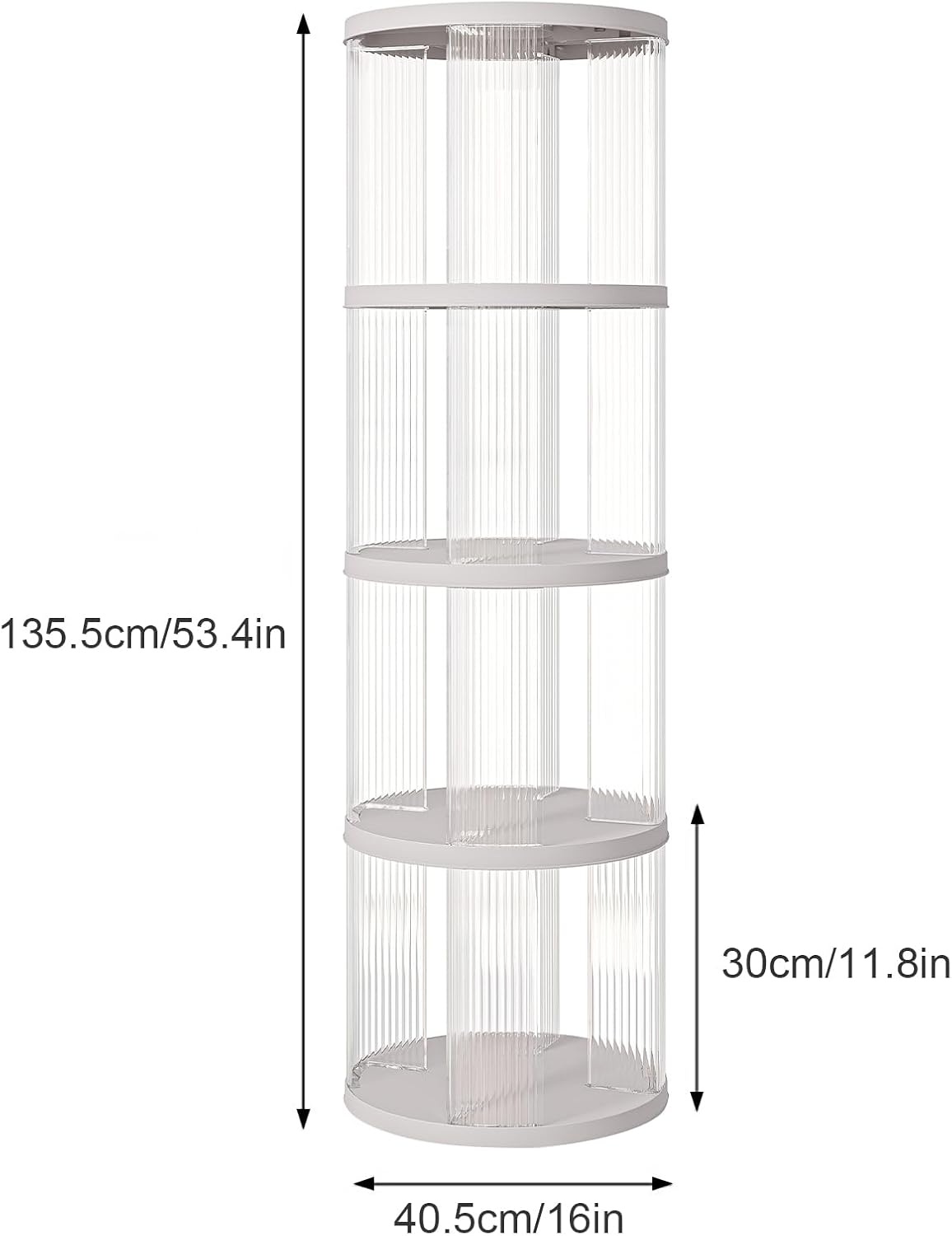 4 Tier Rotating Bookshelf, Small Corner Bookshelf for Small Space, 360 Display Floor Standing Bookcase, Plastic Narrow Book Organizer Shelf for Bedroom, Living Room, Round, White, Lazy Susan