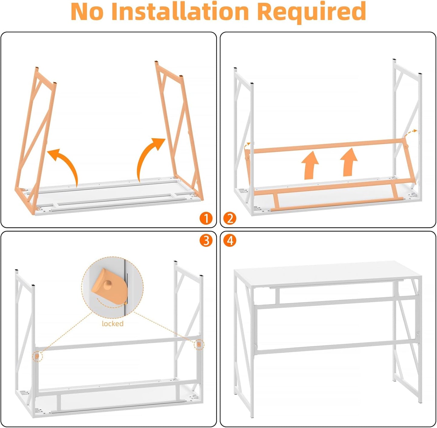 Elephance Folding Desk Writing Computer Desk for Home Office, No-Assembly Study Office Desk Foldable Table for Small Spaces