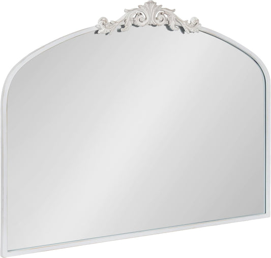 Kate and Laurel Arendahl Ornate Traditional Arched Mirror; 36 x 29; White; Decorative Baroque Style Arched Wall Mirror with Wide Frame and Ornamental Crown