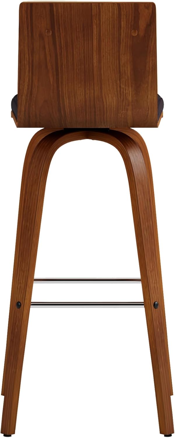 Vienna 30" Swivel Bar Stool in Walnut Wood Finish with Brown Faux Leather - Set of 4