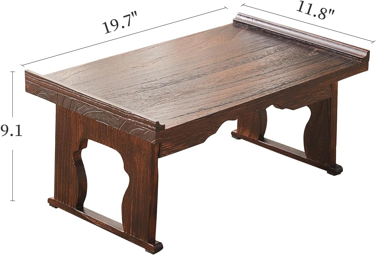 Japanese Floor Table, Small Coffee & Tea Table, Altar for Meditation, Low Table for Sitting on Floor, Wood Bed Tray With Foldable Legs, Laptop Desk
